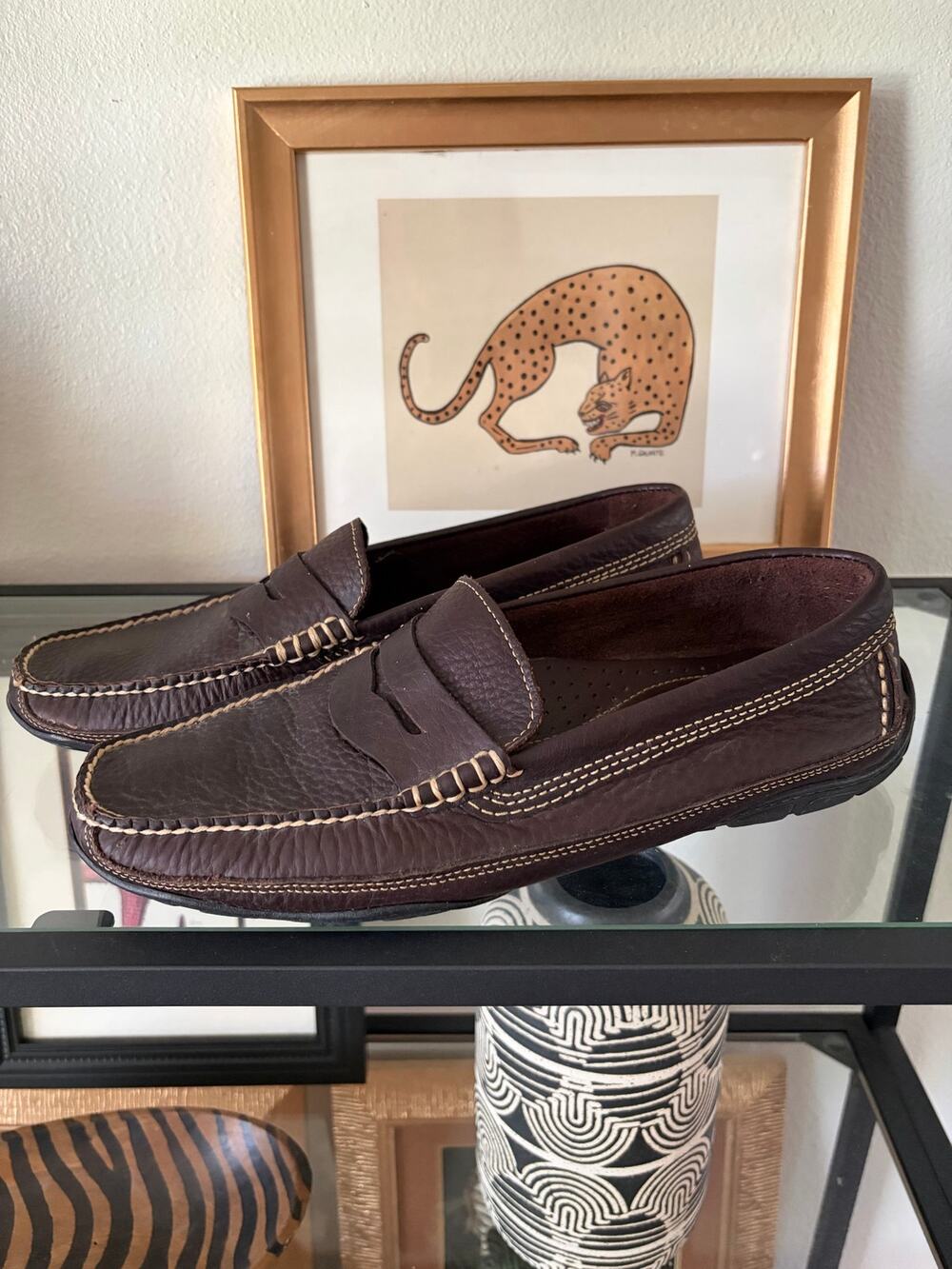 L.L.Bean Mens 10 D Brown Leather Penny Loafers Vibram Driving Moc Slip On Shoes
